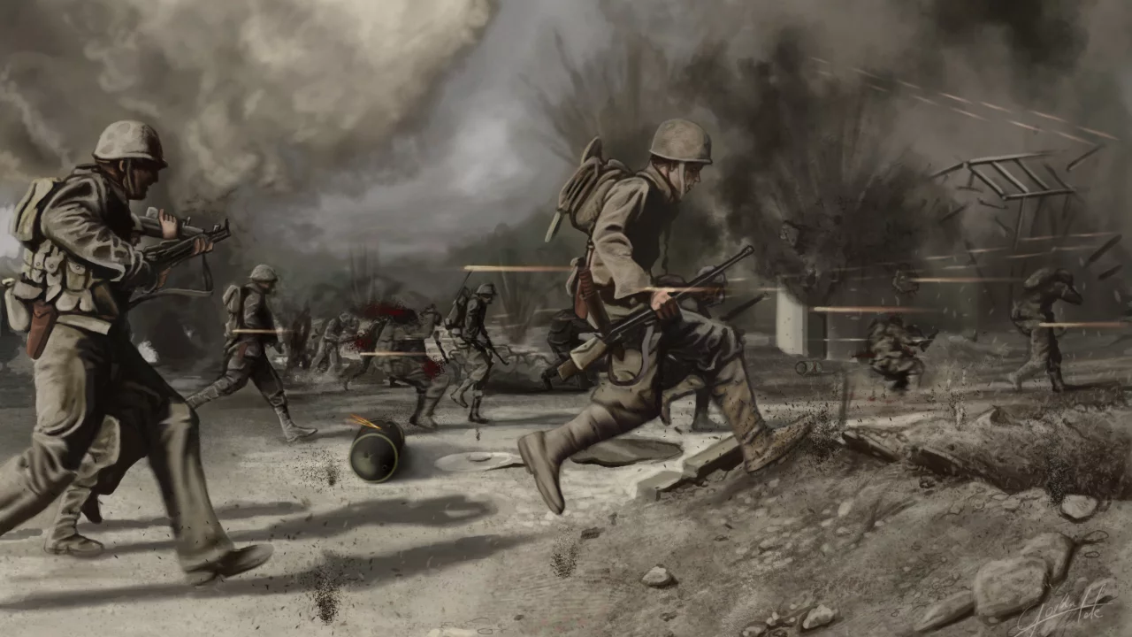 поле, пустош, война, солдаты, crossing the battlefield, war