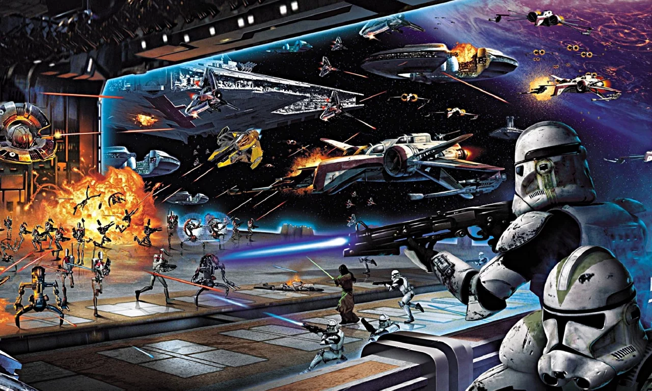 star wars, звёздные войны, клоны, дроиды, битва в космосе