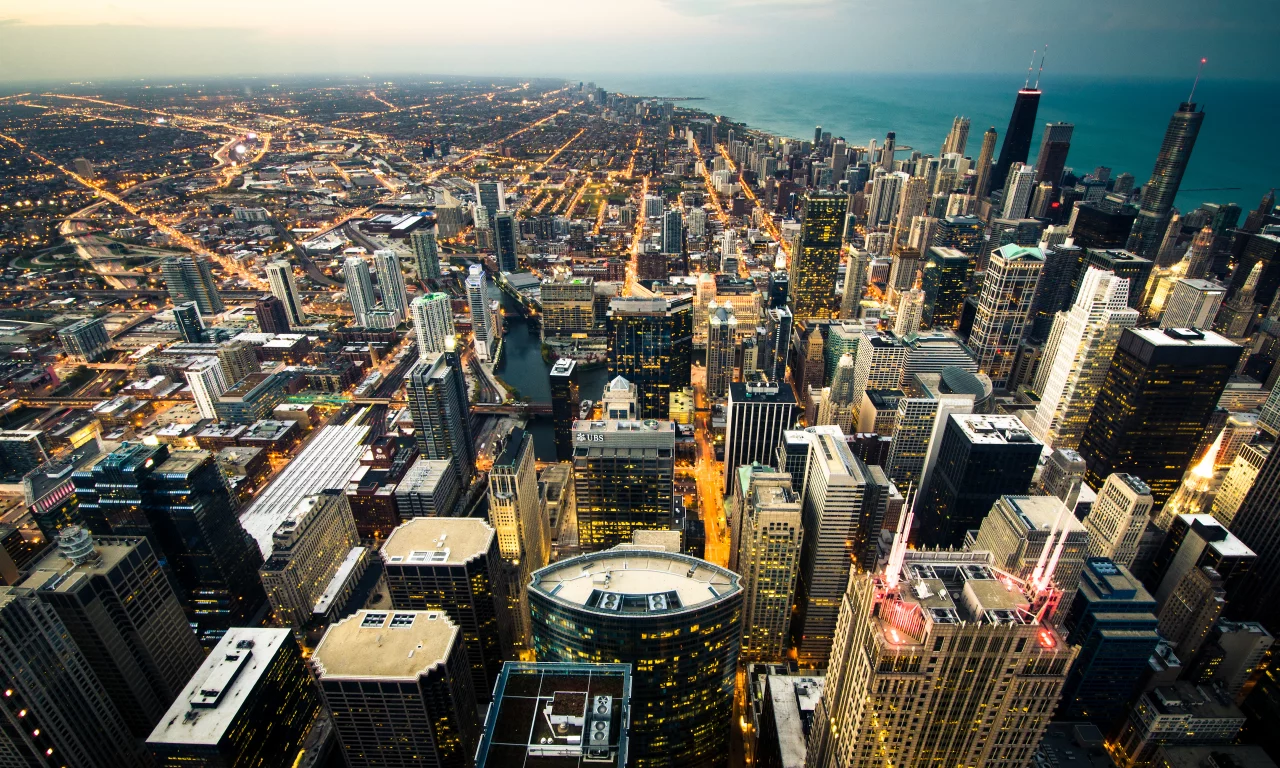  вид с небоскреба the willis tower, небоскребы, chicago, сша, город