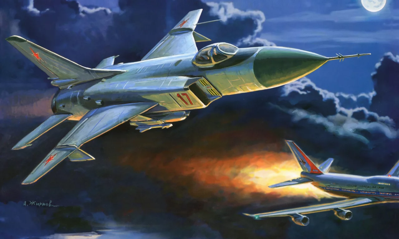 небо, арт, тучи, су-15, ночь, советский, истребитель, луна
