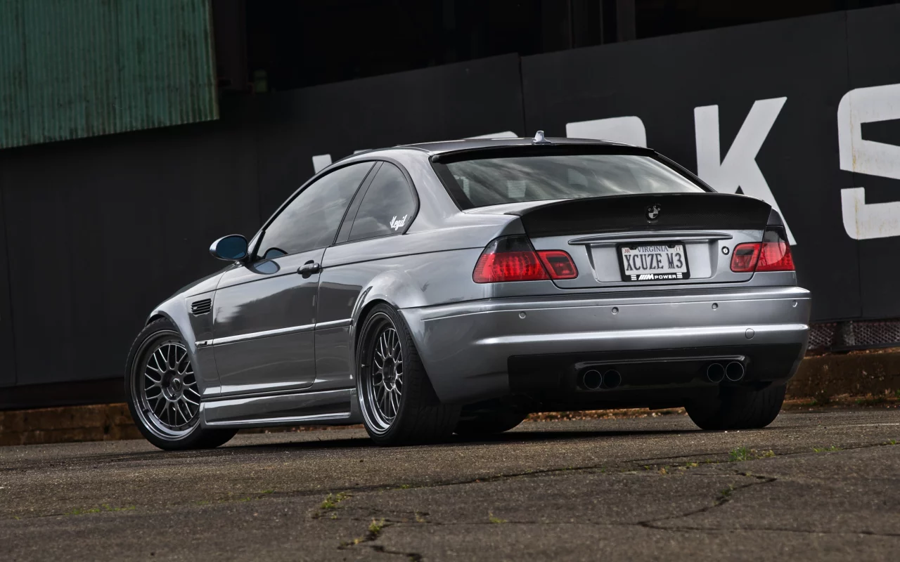 m3, silvery, e46, серебристый, вид сзади, купе, bmw, бмв, стена