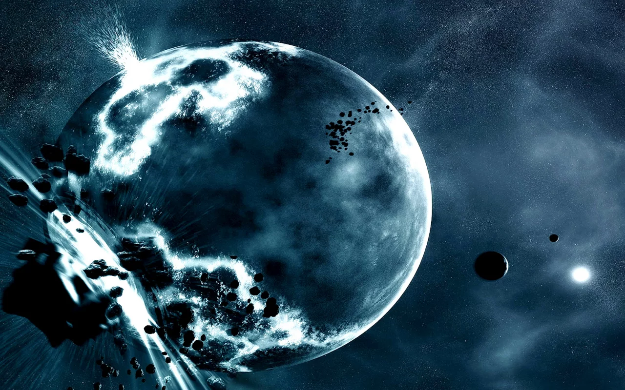 galaxy, baam, universe, blue, boom, moon, meteorite