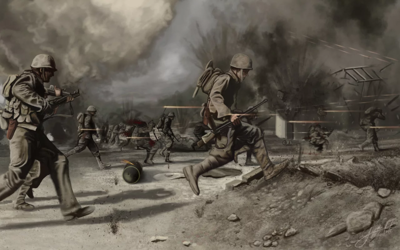 поле, пустош, война, солдаты, crossing the battlefield, war