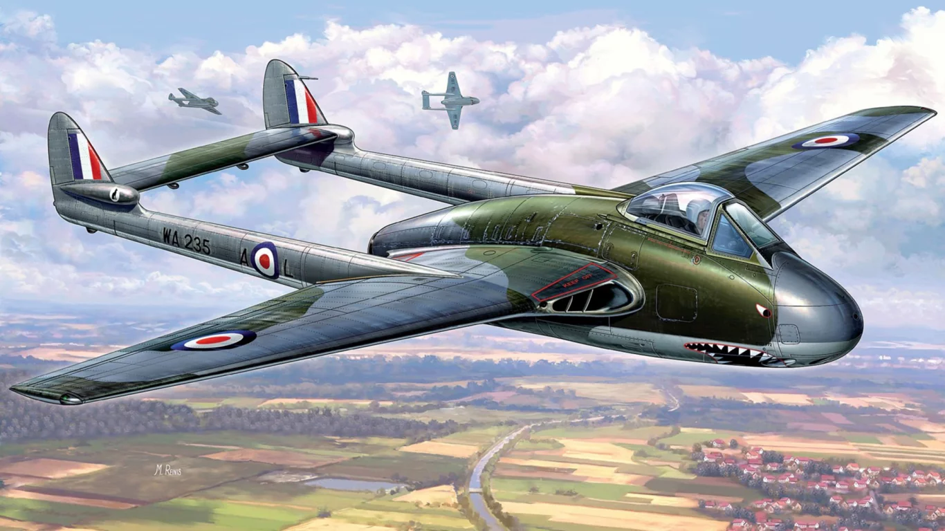 aviation, war, airplane, dogfight, aircraft, hawker, vampire