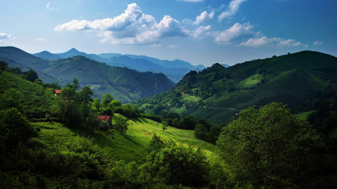 холмы, астурия, испания, кантабрийские горы, зелень