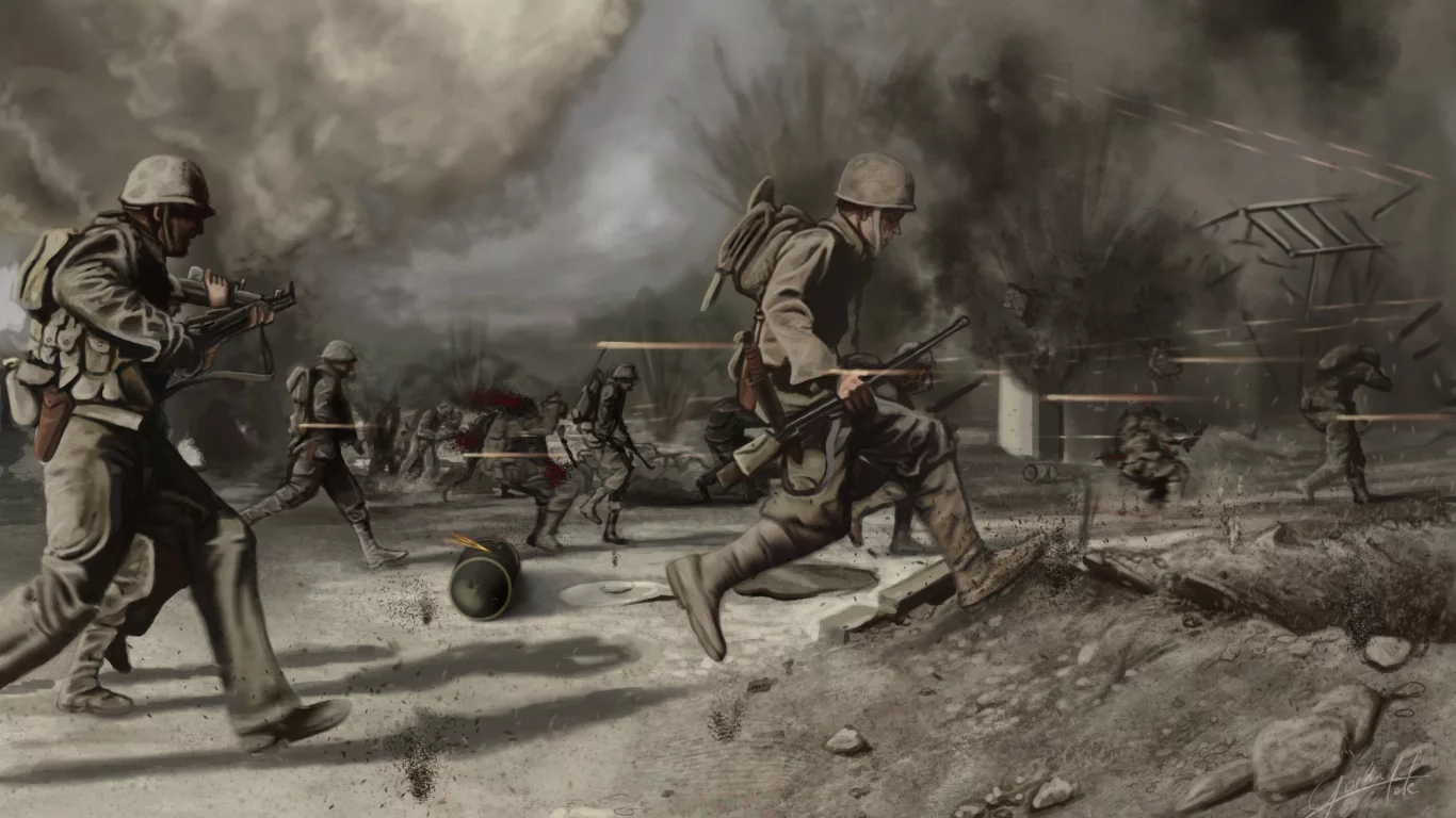 поле, пустош, война, солдаты, crossing the battlefield, war
