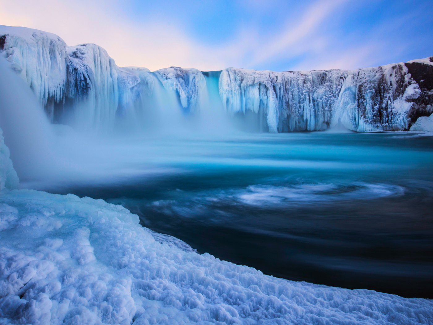 исландия, снег, godafoss, водопад, лёд, зима, природа