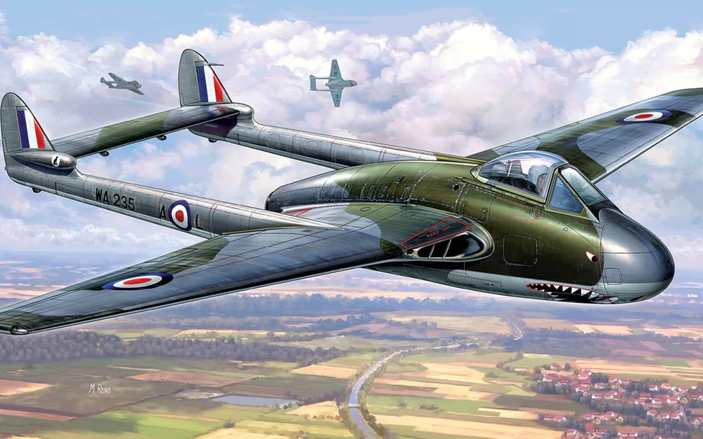 aviation, war, airplane, dogfight, aircraft, hawker, vampire