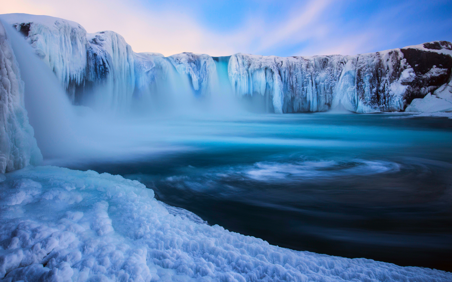 исландия, снег, godafoss, водопад, лёд, зима, природа