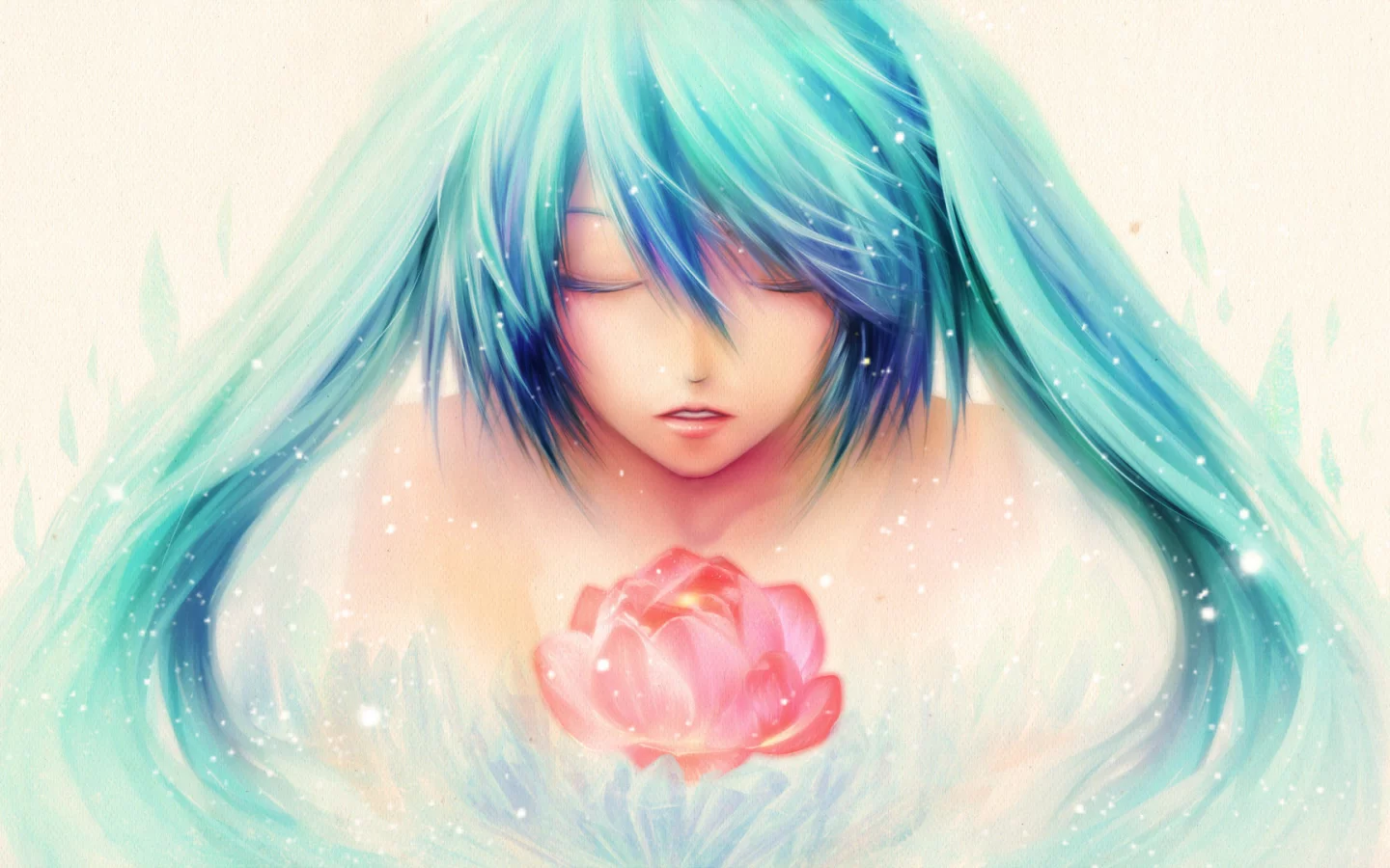 цветок, рисунок, vocaloid, hatsune miku, волосы