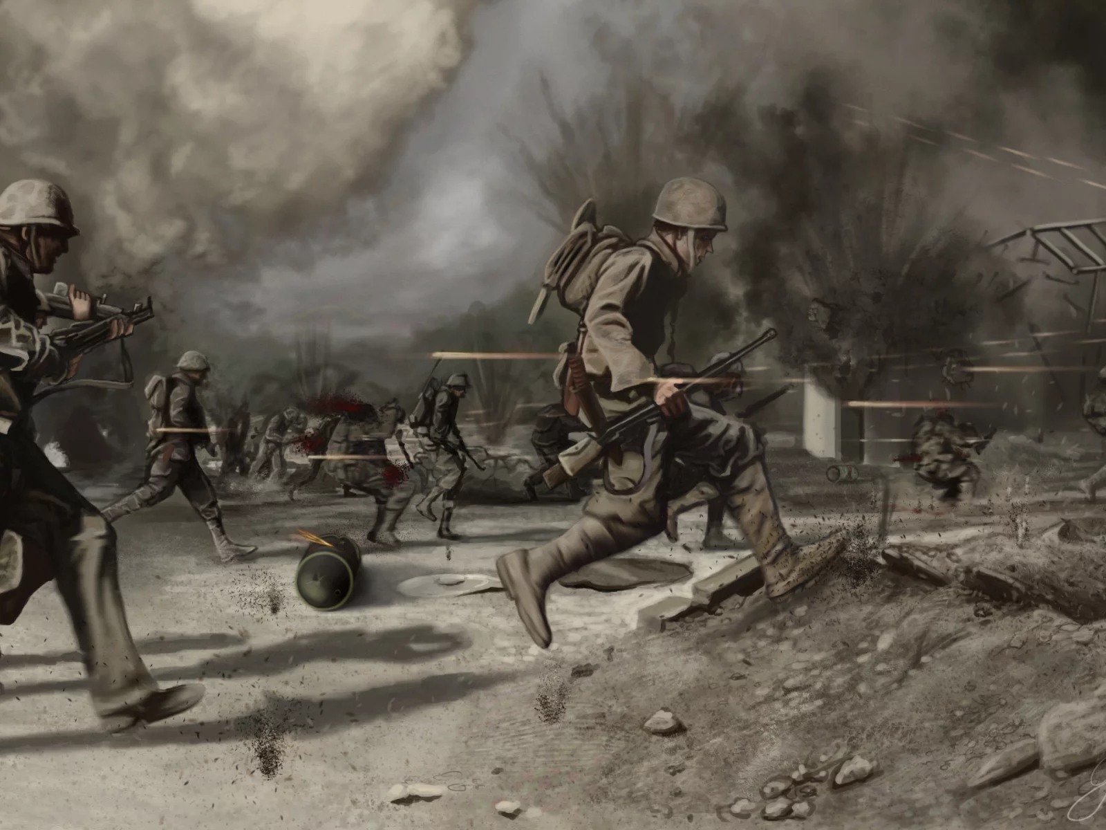 поле, пустош, война, солдаты, crossing the battlefield, war