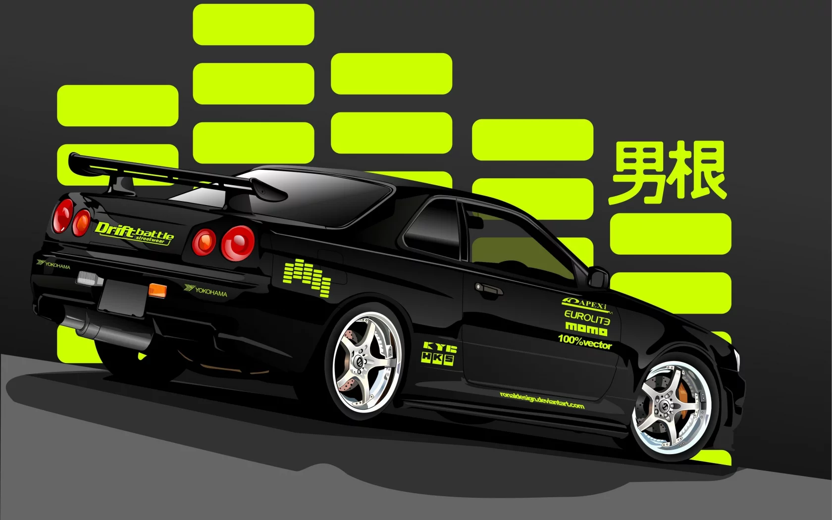 чёрный, скайлайн, black, skyline, rear, вектор, r34, ниссан, nissan