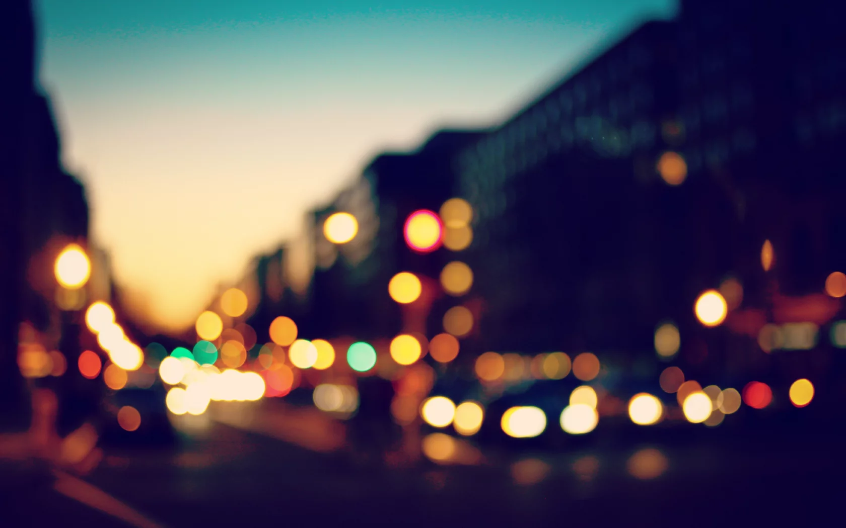 закат, небо, огни, bokeh