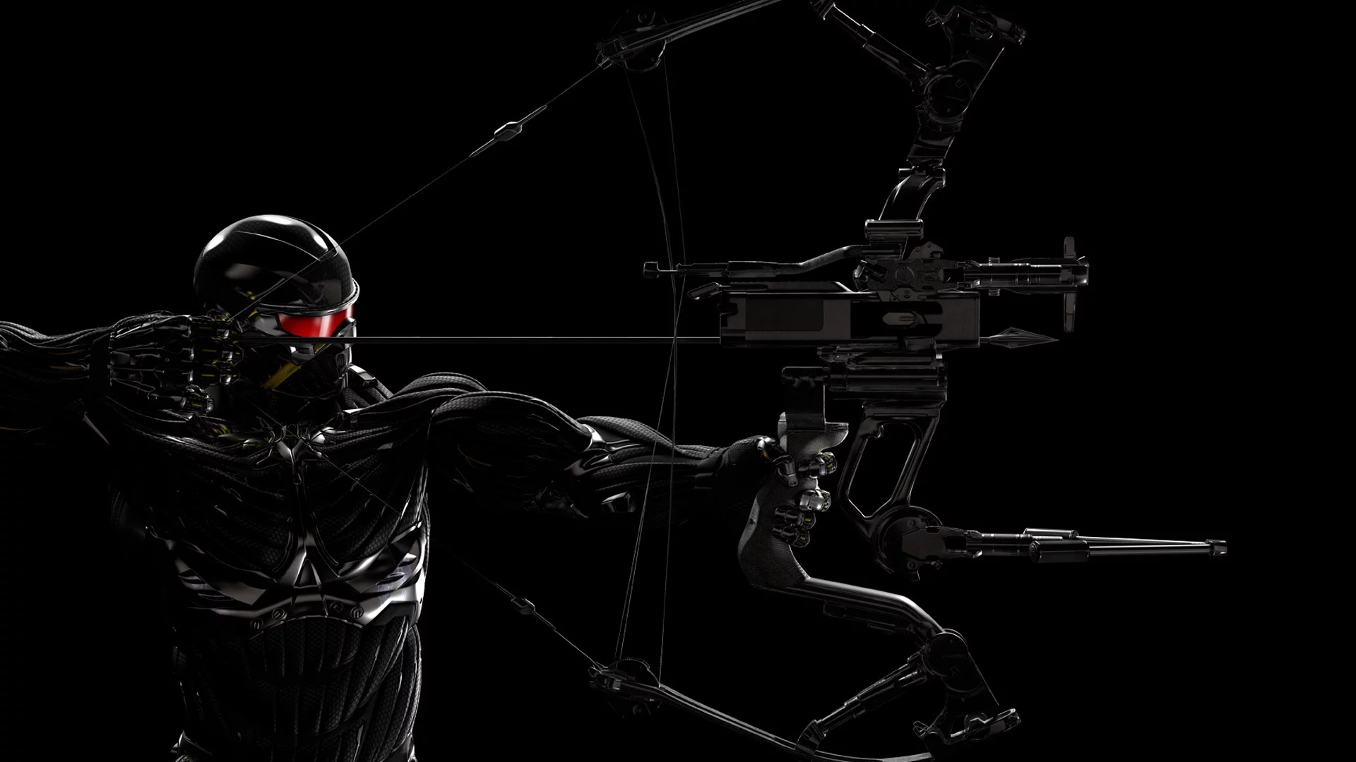 броня, crysis 3, темный фон, лук, мужчина