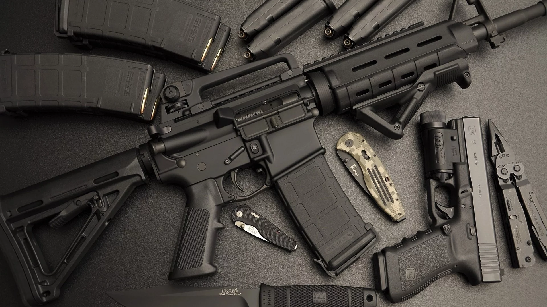 автомат, пистолет, ar-15, нож, штурмовая винтовка