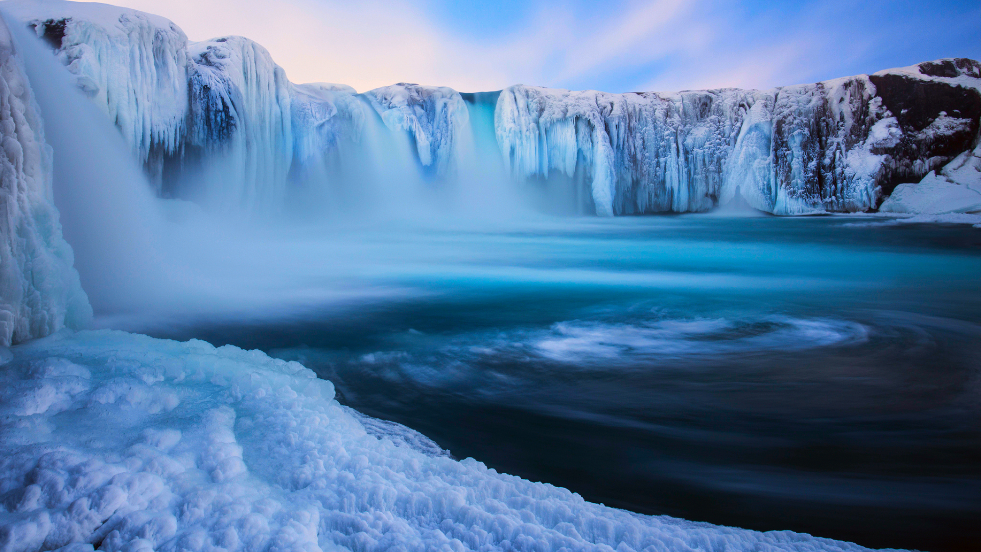 исландия, снег, godafoss, водопад, лёд, зима, природа