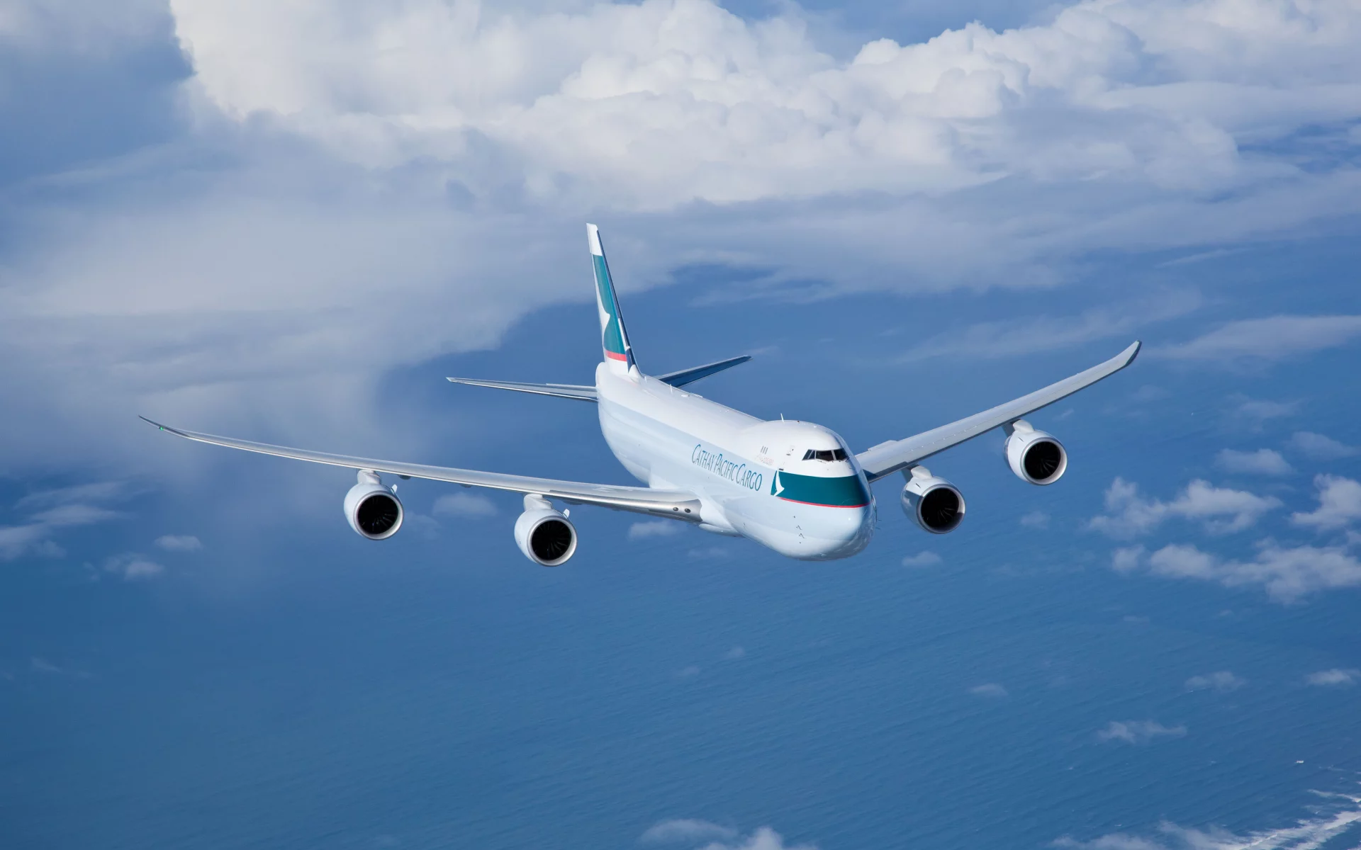 небо, в воздухе, летит, полет, грузовой, boeing 747, cathay pacific
