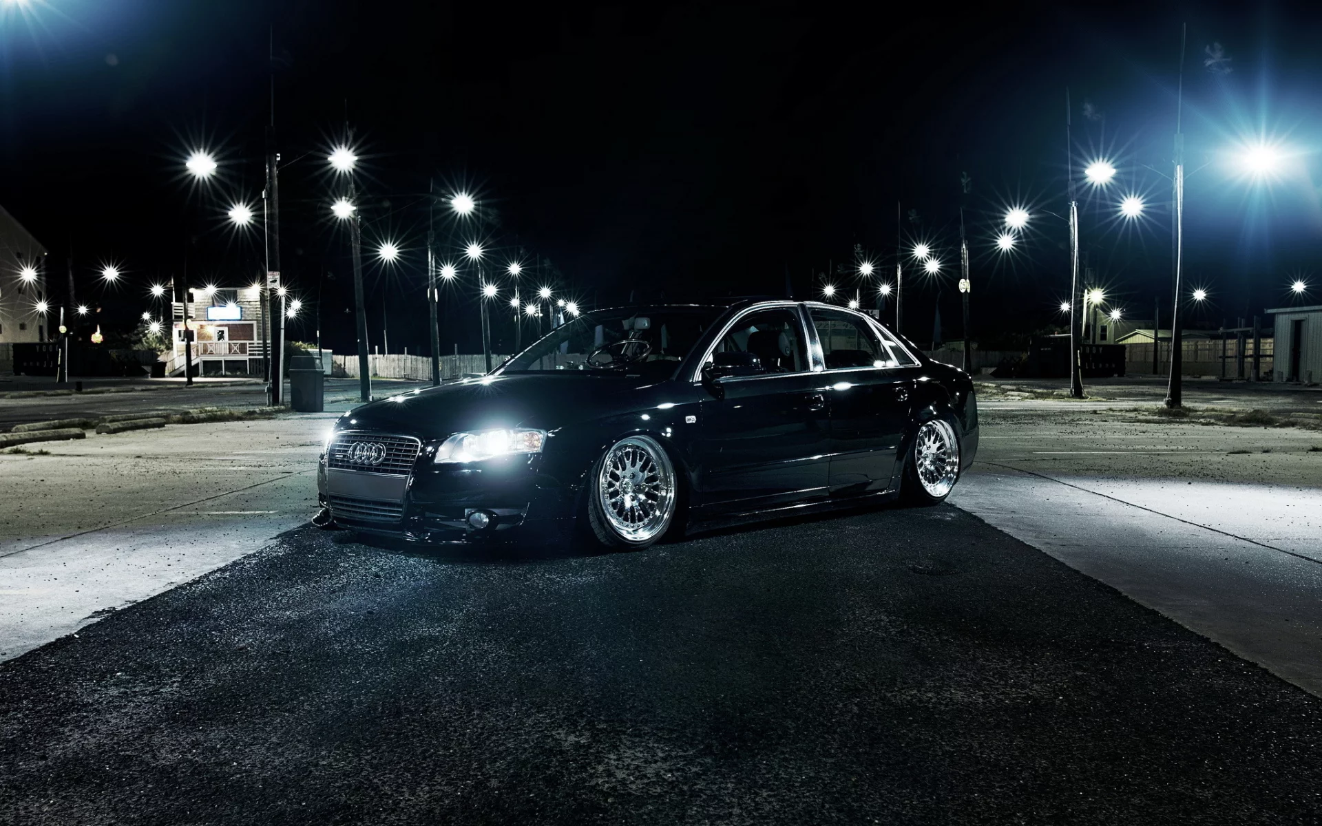 ночь, фонари, ауди, audi a4, город
