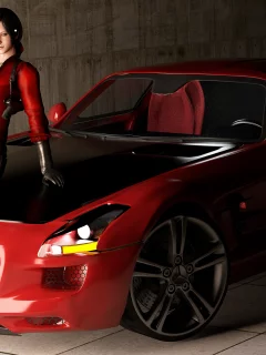 sls amg, девушка, roadster, mercedes benz, resident evil, ada, fan art, машина