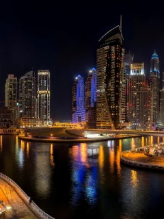 высотки, dubai, оаэ, город, ночь, небоскребы, дубай, здания
