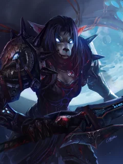 wow, worgen, меч, world of warcraft, воительница, доспехи, кровь
