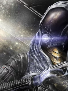 шлем, mass effect, tali zorah, трещины, девушка, пистолет