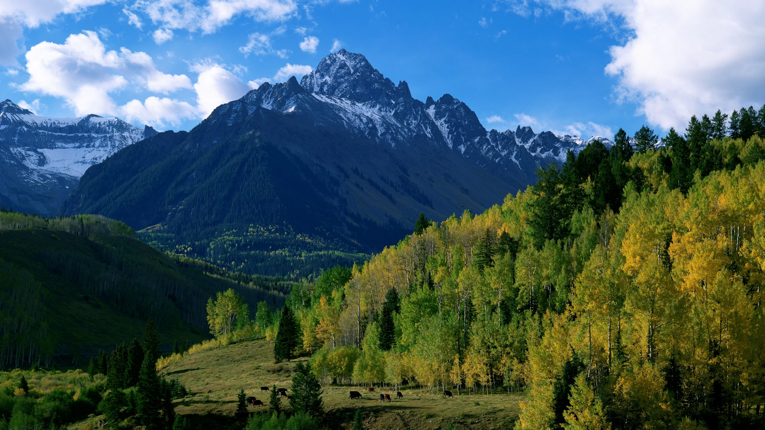 осень, деревья, горы, природа, холмы, небо, лес, облака