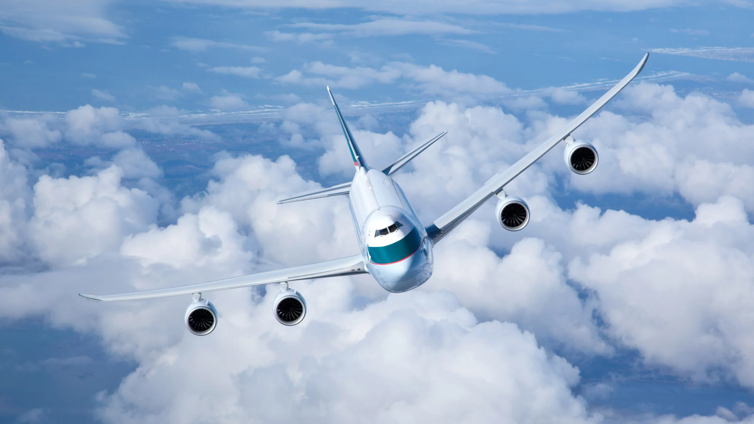 грузовой, boeing 747, летит, небо, в воздухе, полет, cathay pacific
