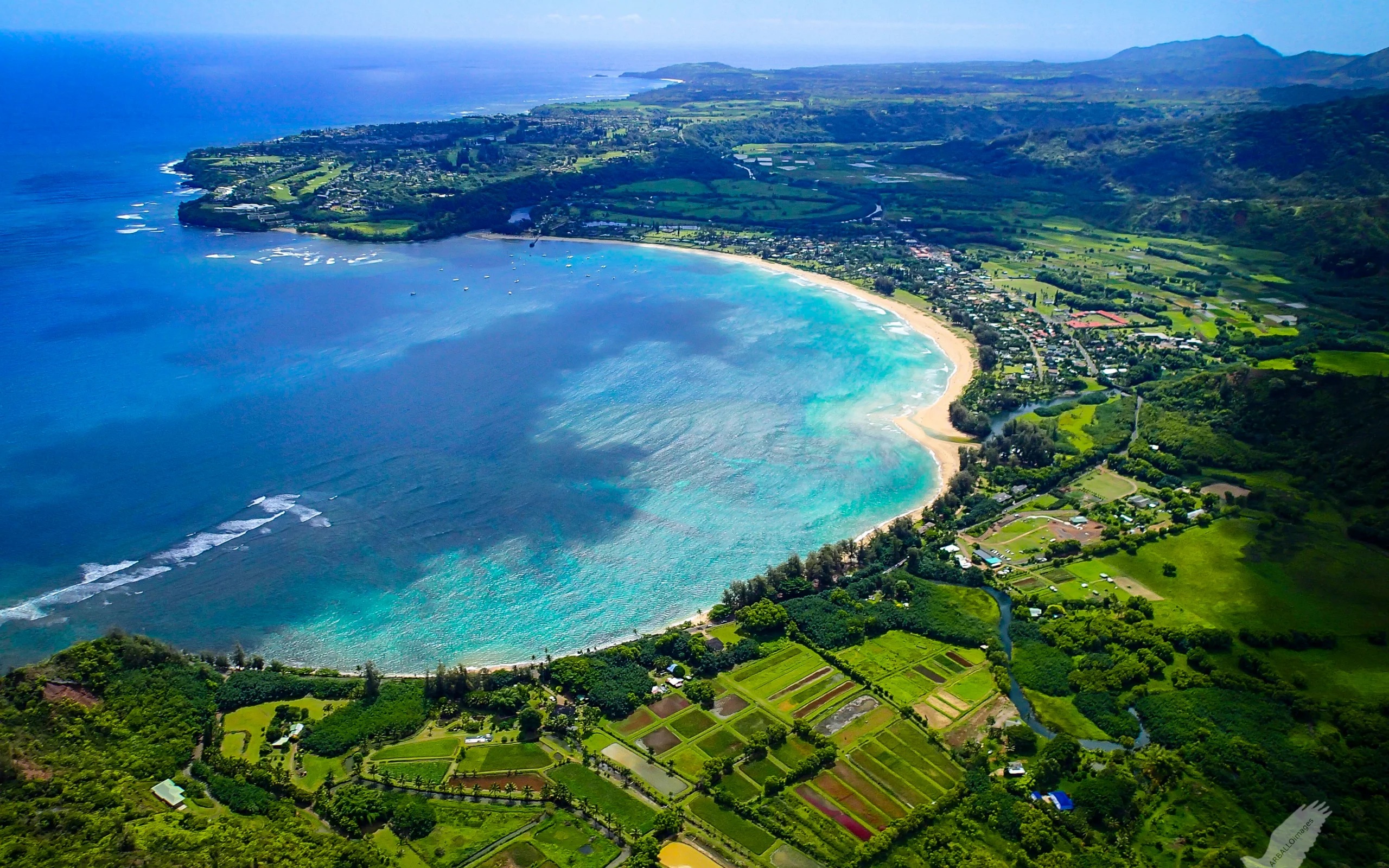 залив полумесяц, остров, кауаи, hanalei bay, гавайи