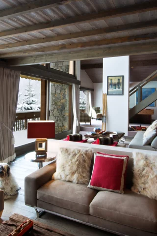 interior, hauses, балкон, столик, окна, снег, диваны, дом