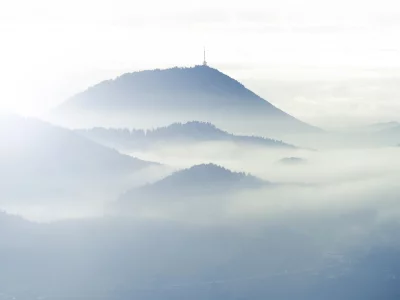 свет, туман, антенна, горы, холмы, облака