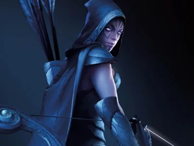 тату, капюшон, лук, dota 2, девушка, кучница