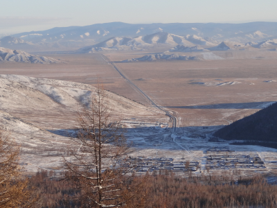 панорама, тува, шивилиг, вид, сопки, дорога, зима