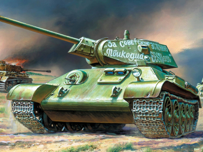 танки, арт, т-34-76, атака, советские, средние, горящий