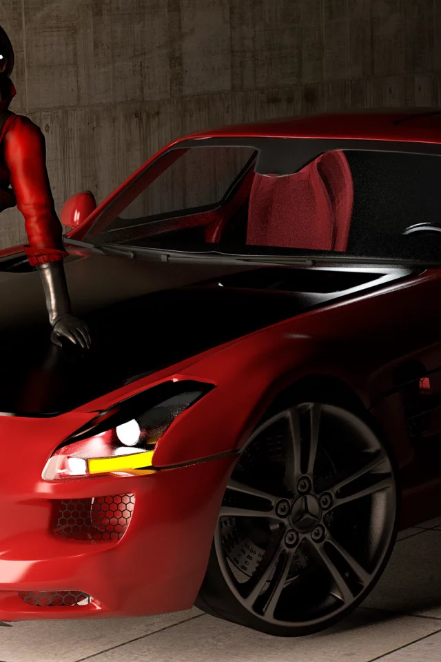 sls amg, девушка, roadster, mercedes benz, resident evil, ada, fan art, машина