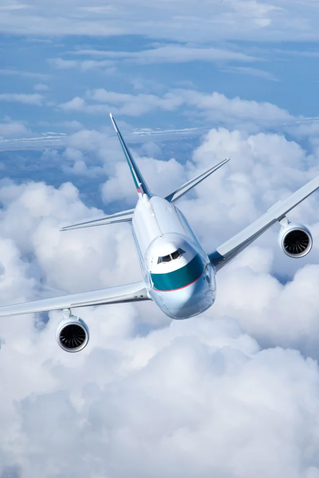 грузовой, boeing 747, летит, небо, в воздухе, полет, cathay pacific