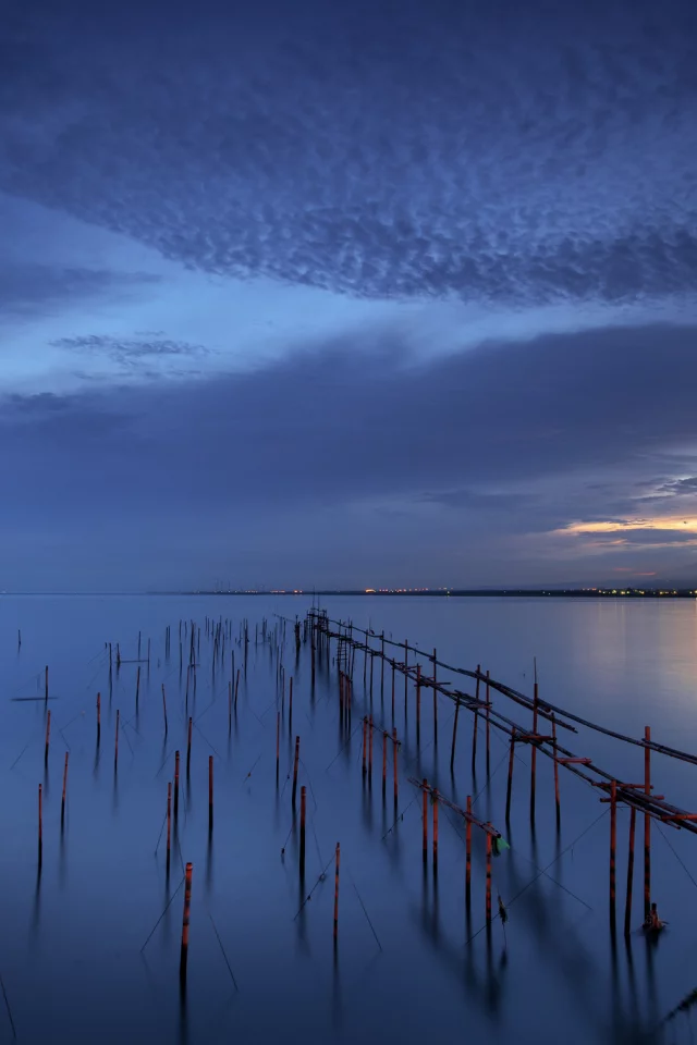 вечер, штиль, сумерки, море, спокойствие, тайвань