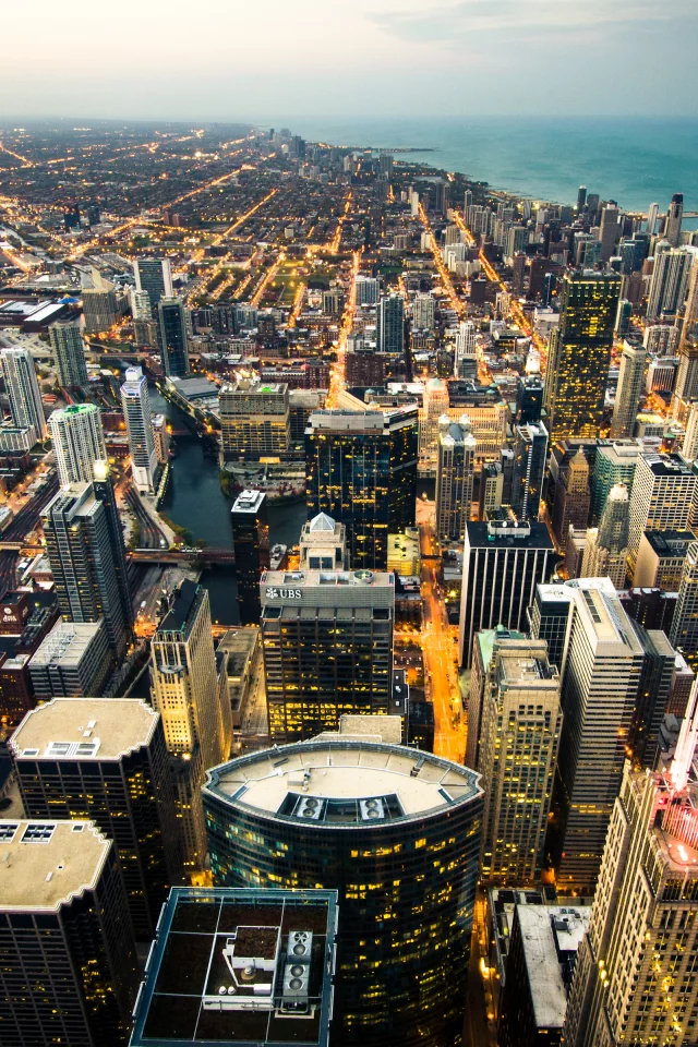  вид с небоскреба the willis tower, небоскребы, chicago, сша, город
