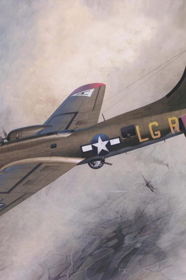 , воздушный бой, небо, boeing b-17 flying fortress, арт, самолёты