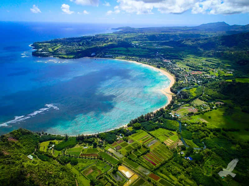 залив полумесяц, остров, кауаи, hanalei bay, гавайи