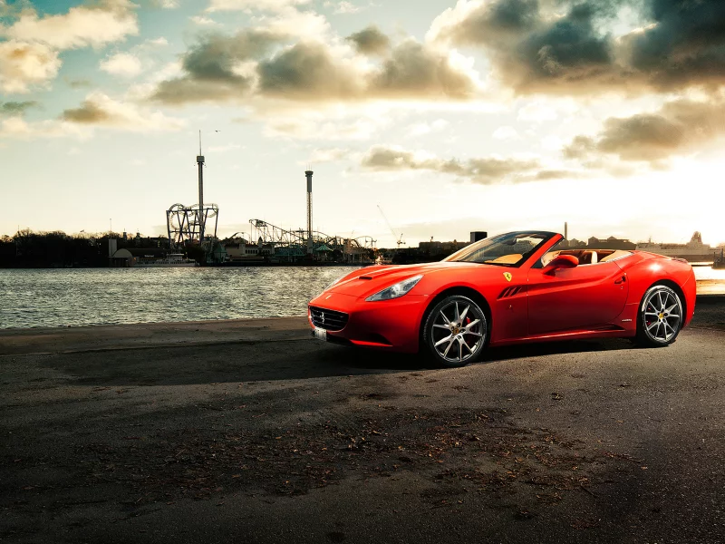 ferrari california, река, калифорния, пирс, феррари