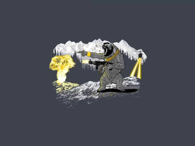 взрыв, gun, mountain, bear, горы, вертолет, медведь, оружие