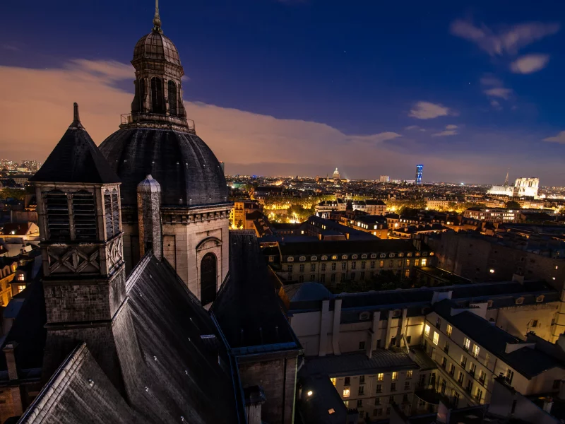 france, paris, крыши, город, франция, париж, ночь, архитектура