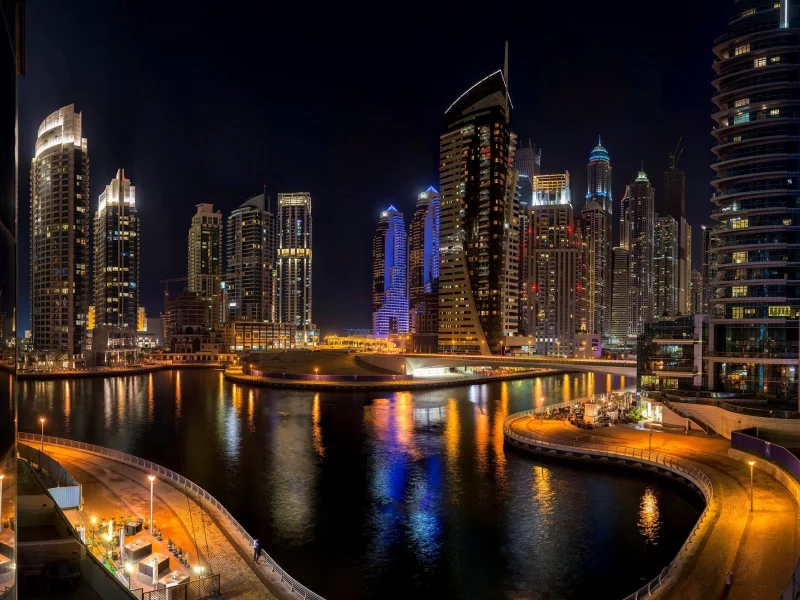 высотки, dubai, оаэ, город, ночь, небоскребы, дубай, здания