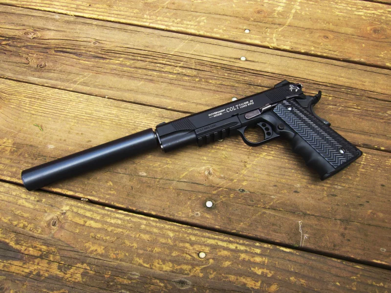 глушитель, colt, пистолет, доски, rail gun
