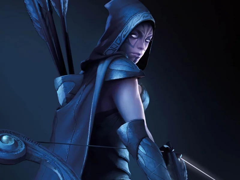тату, капюшон, лук, dota 2, девушка, кучница