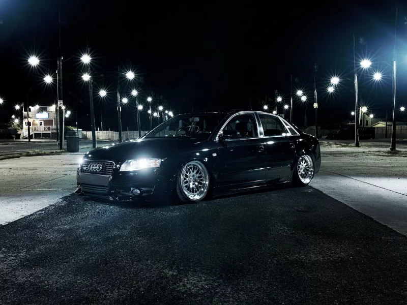 ночь, фонари, ауди, audi a4, город