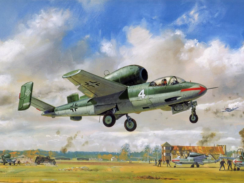 небо, рисунок, война, volksj__ger, хейнкель, облака, he-162