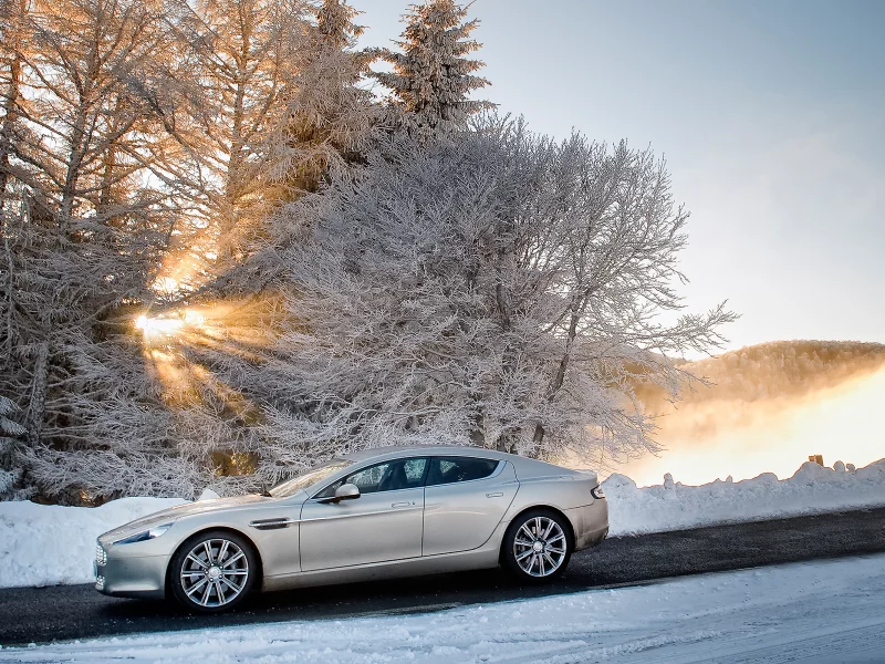 рапид, вид сбоку, астон мартин, седан, aston martin, зима, rapide