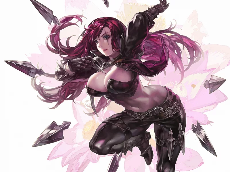 omegaboost, league of legends, aoin, оружие, katarina, девушка, поза, арт